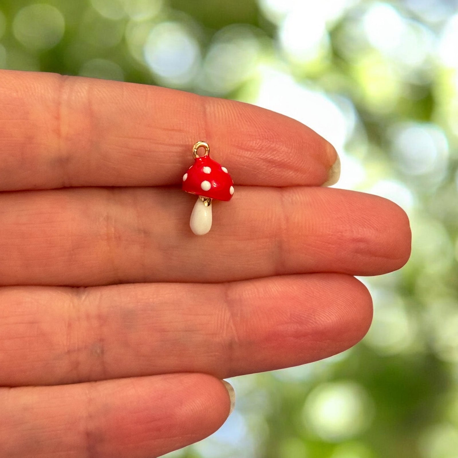 3D Toadstool Mushroom Charm – 24K Gold Plated Enamel Pendant