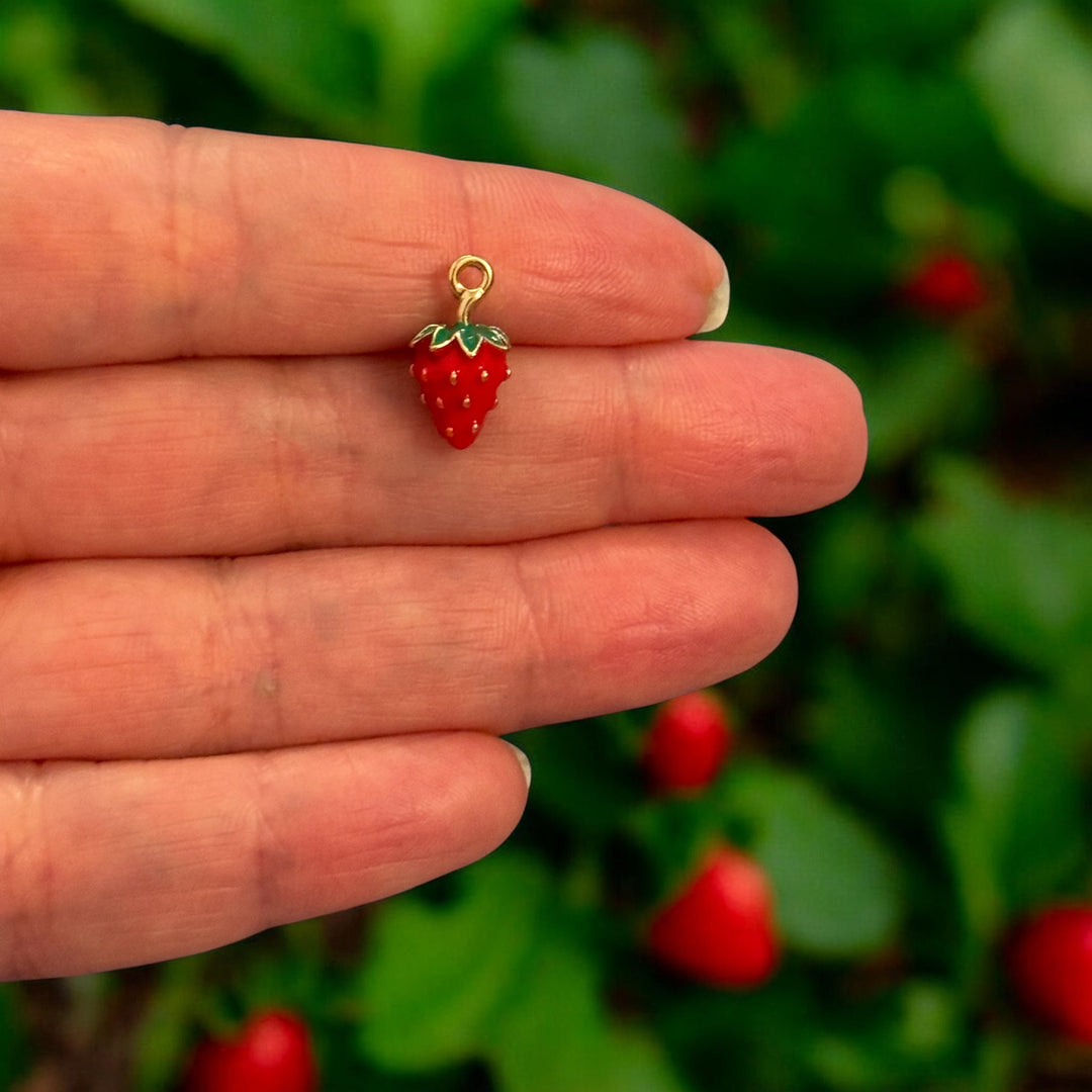 Mini 3D Strawberry Charm – 24K Gold Plated Enamel Pendant