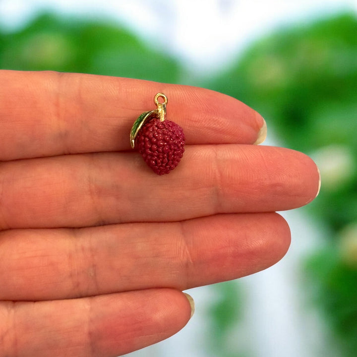 3D Lychee Charm – 24K Gold Plated Enamel Pendant