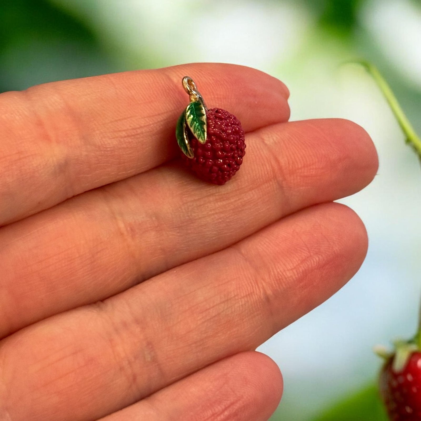 3D Lychee Charm – 24K Gold Plated Enamel Pendant