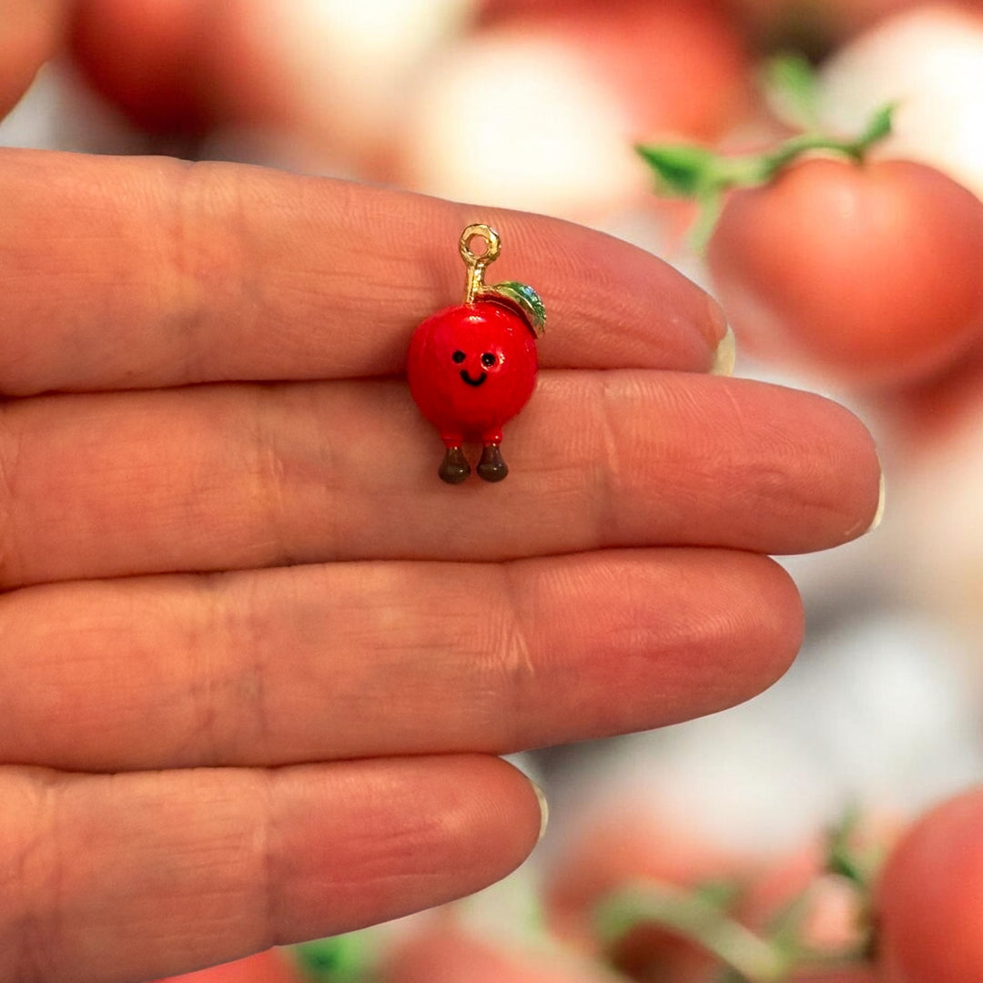 🍎 3D Smiling Apple Charm – 24K Gold Plated Enamel Pendant