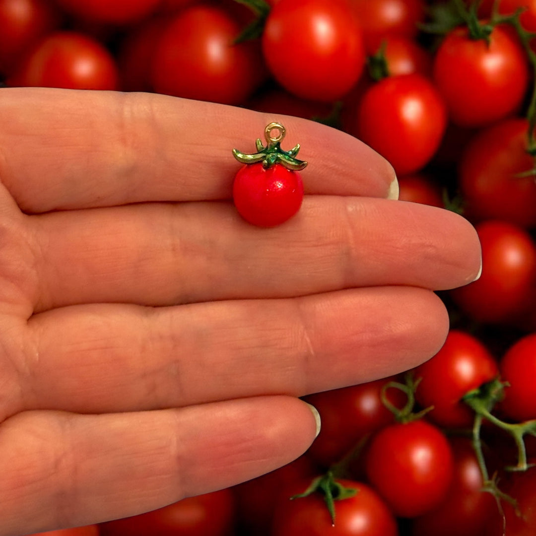 🍅 3D Cherry Tomato Charm – 24K Gold Plated Enamel Pendant