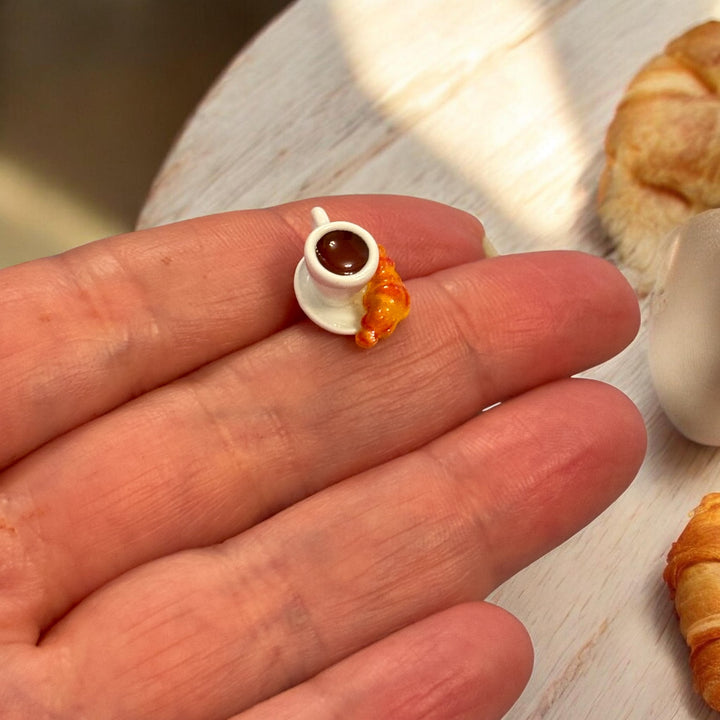 ☕ 3D Espresso Cup &amp; Croissant Charm – Enamel Pendant Peppy Beads
