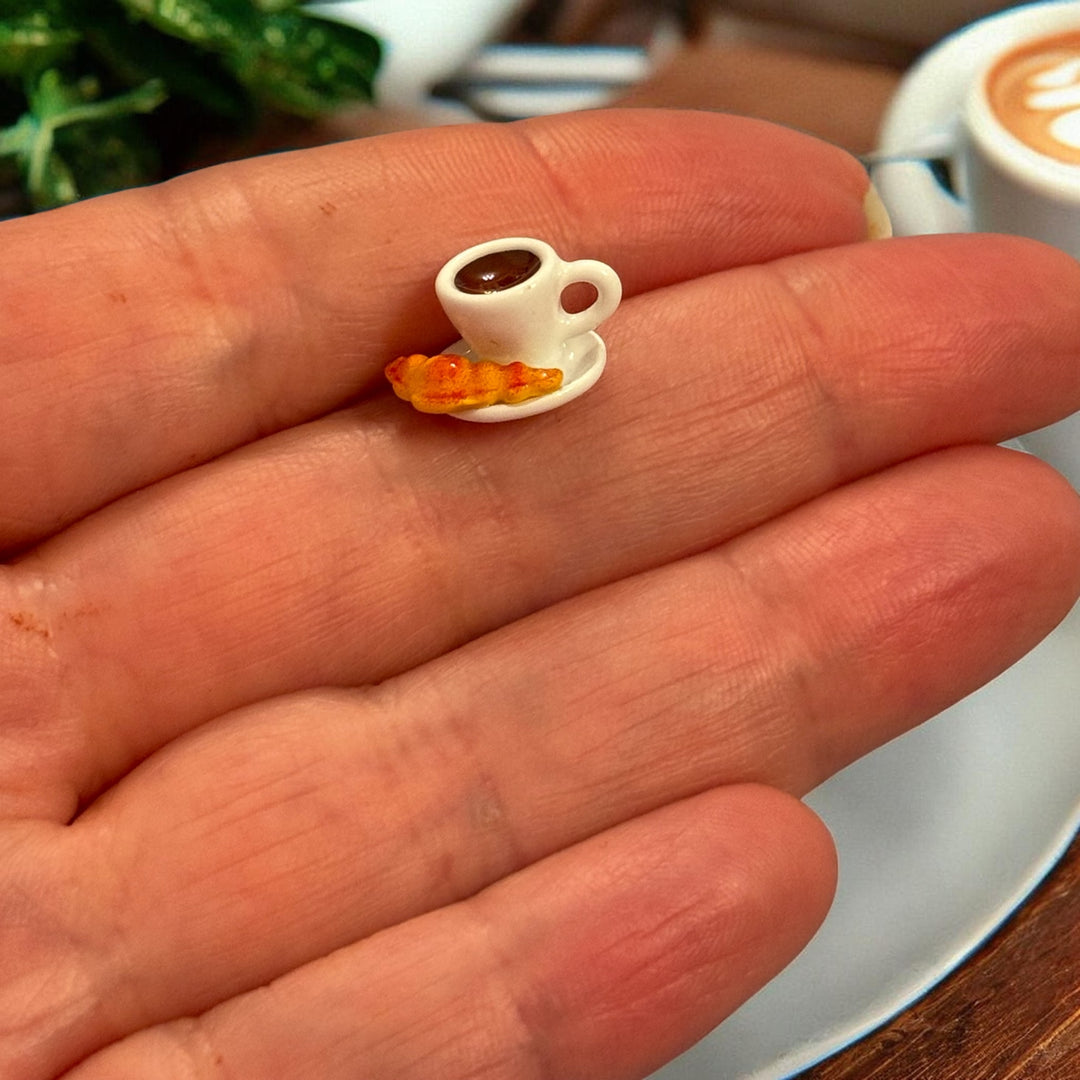 ☕ 3D Espresso Cup &amp; Croissant Charm – Enamel Pendant Peppy Beads