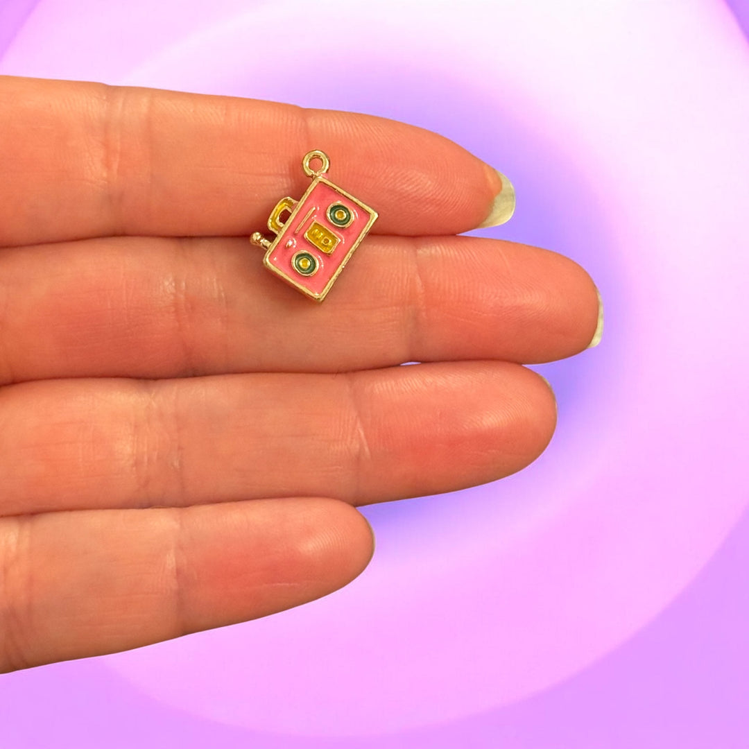 Pink Cassette Tape Charm, Retro Mixtape Pendant, 90s Music Charm