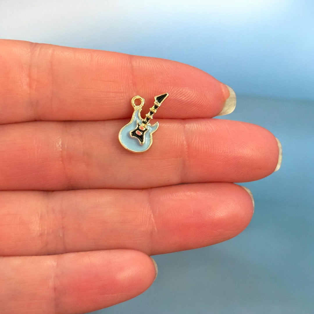 Electric Guitar Charm, Enamel Guitar Pendant, Music Charm