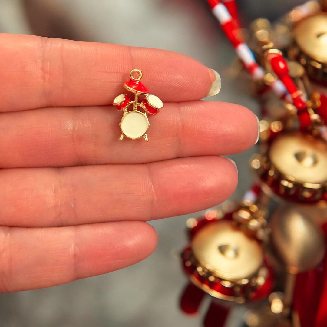 Drum Set Charm, Enamel Drum Kit Pendant, Music Charm