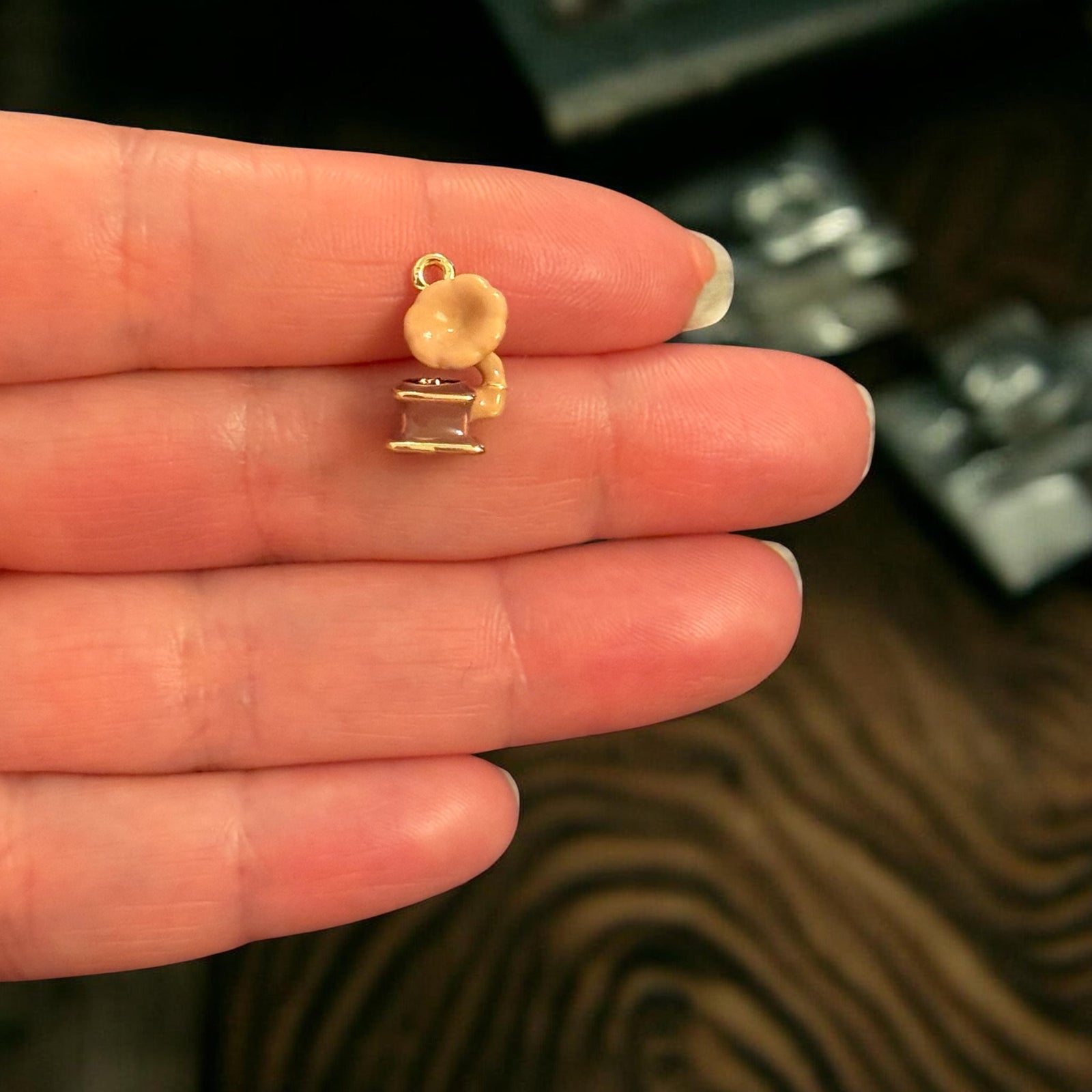 Vintage Gramophone Charm, Record Player Pendant, Music Charm