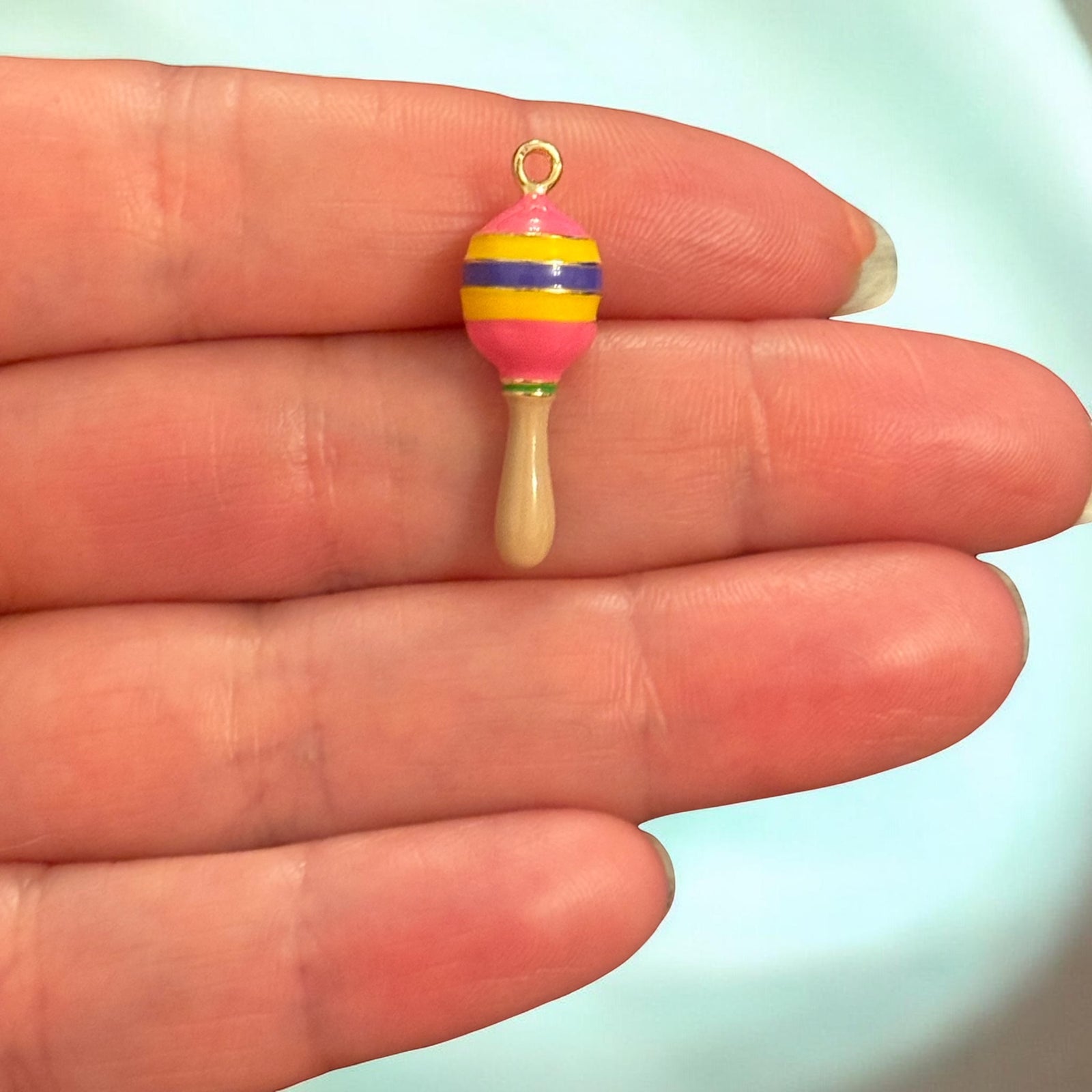 Maraca Charm, Enamel Musical Instrument Pendant, Music Charm