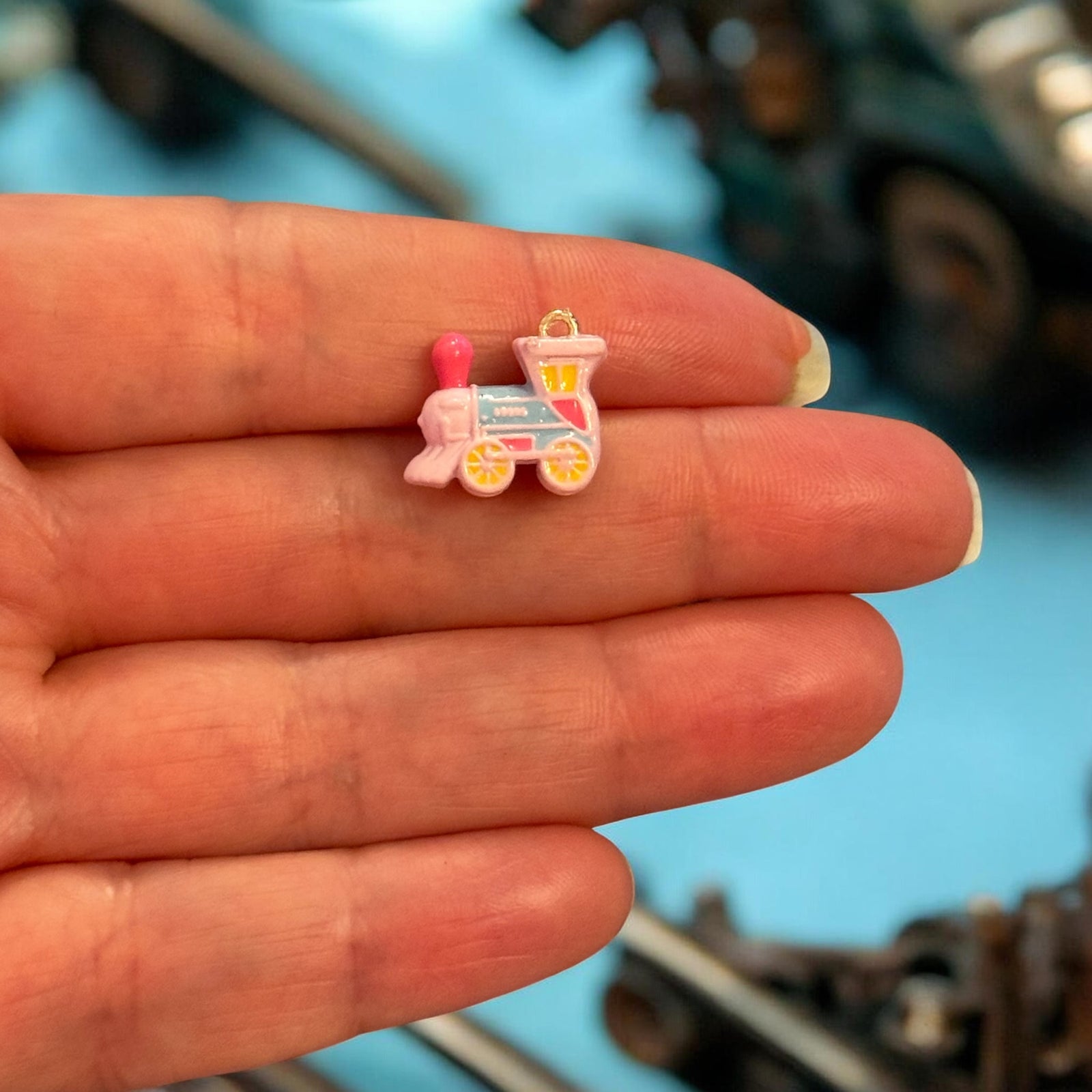 Pink Train Charm, Enamel Locomotive Pendant
