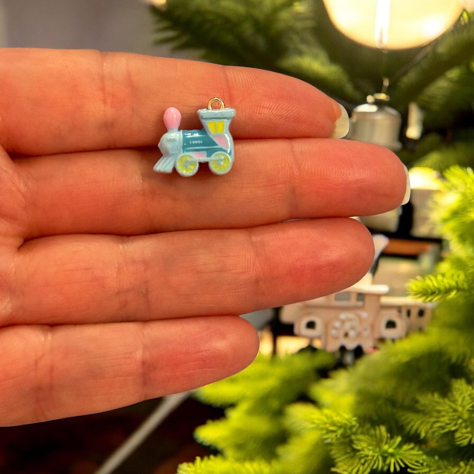 Blue Train Charm, Enamel Locomotive Pendant