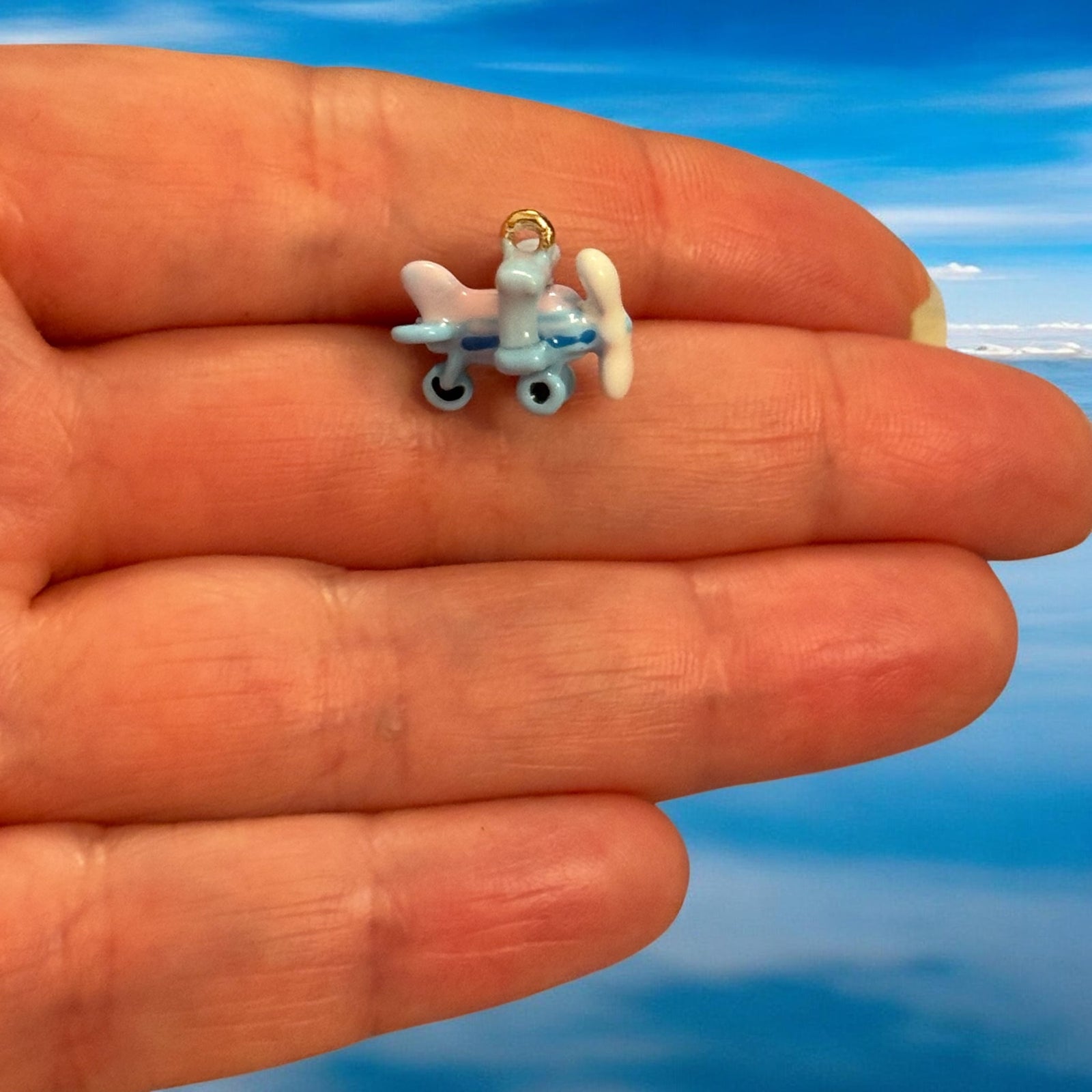 Blue Vintage Airplane Charm, Enamel Plane Pendant