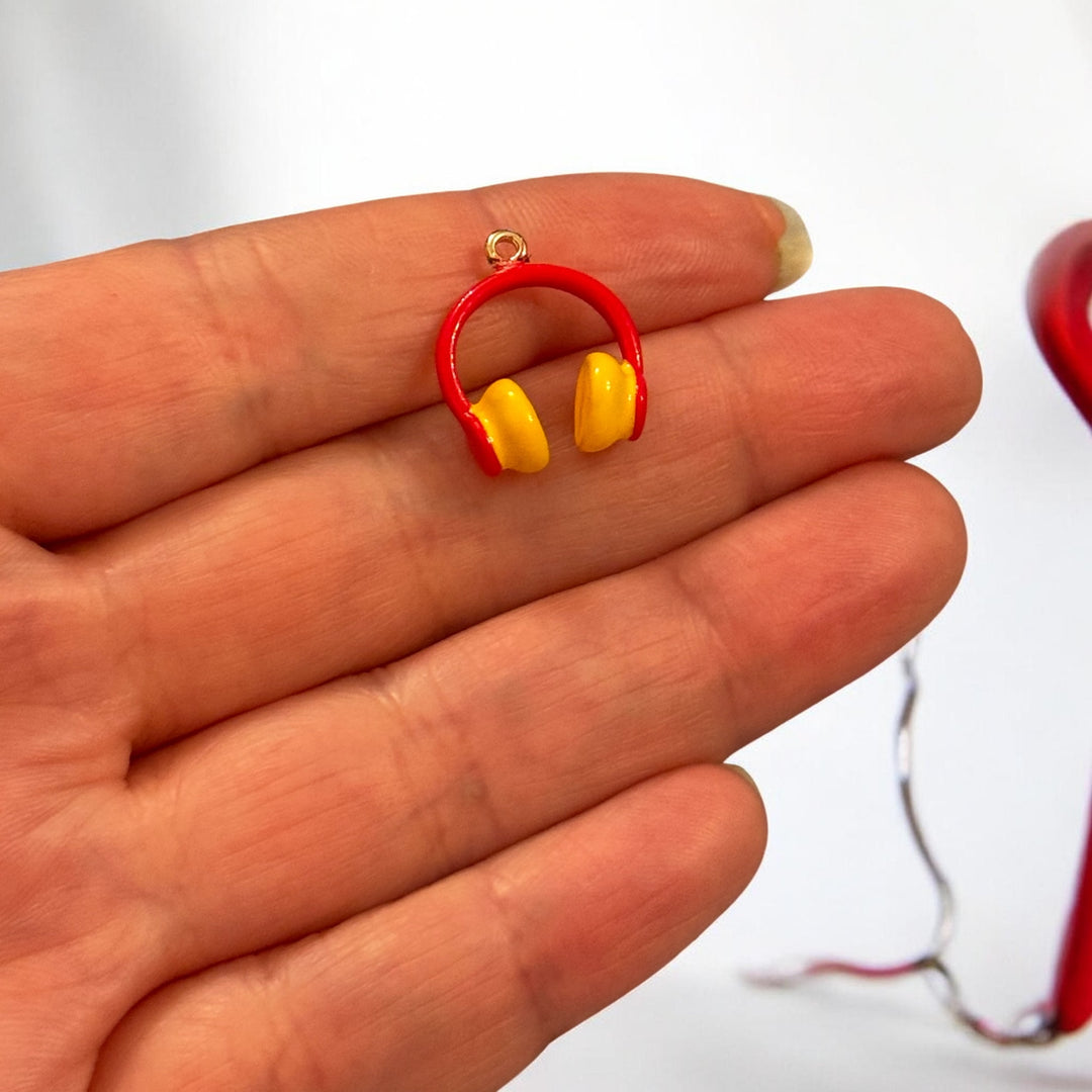Red Headphones Enamel Charm, Music Headset Charm
