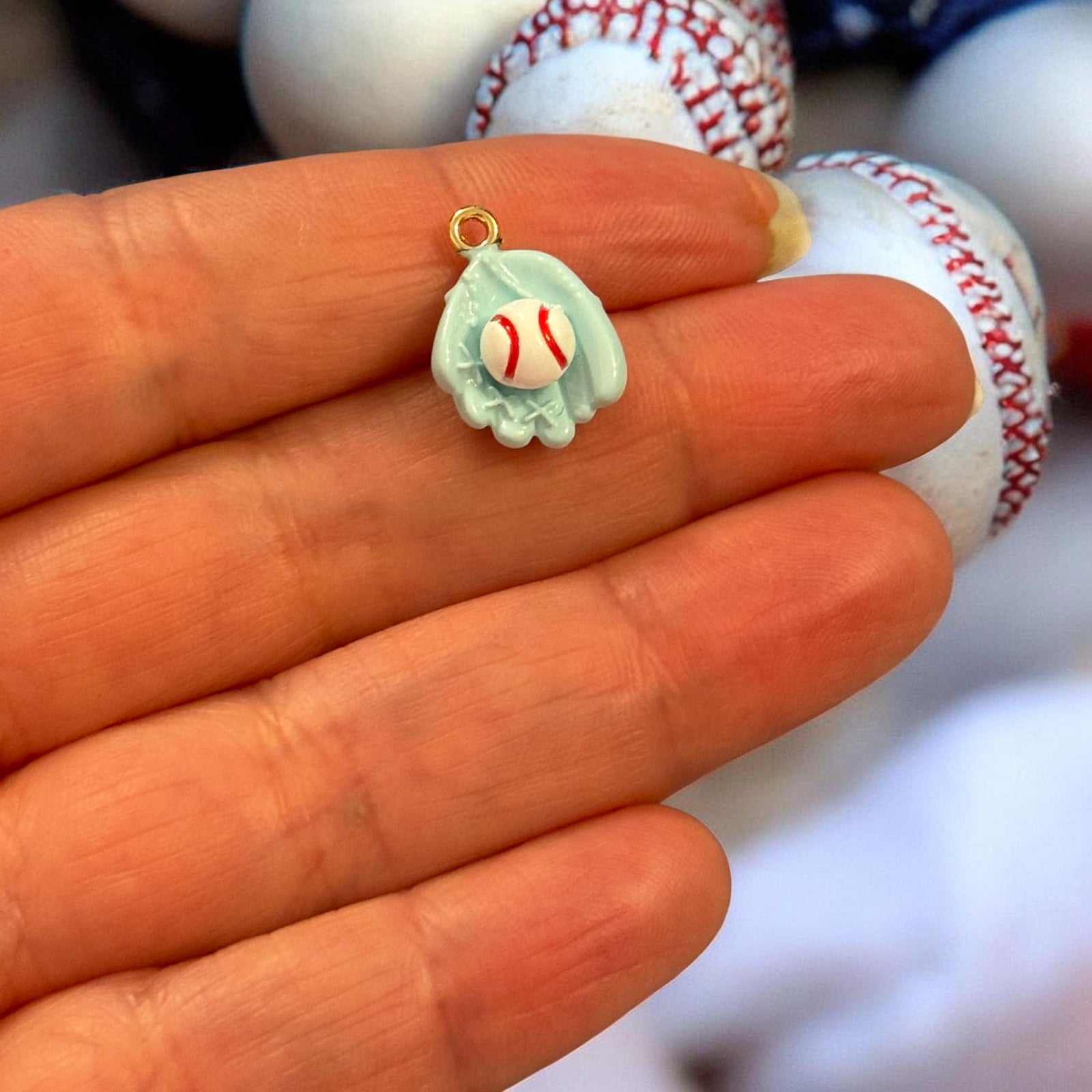 Blue Baseball Glove Enamel Charm