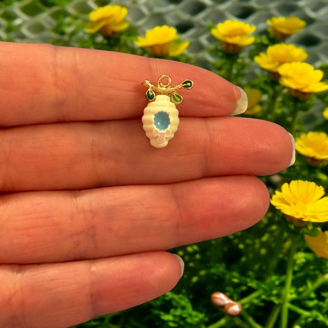Beehive Honeycomb Charm Pendant, Enamel Bee Honey Charm