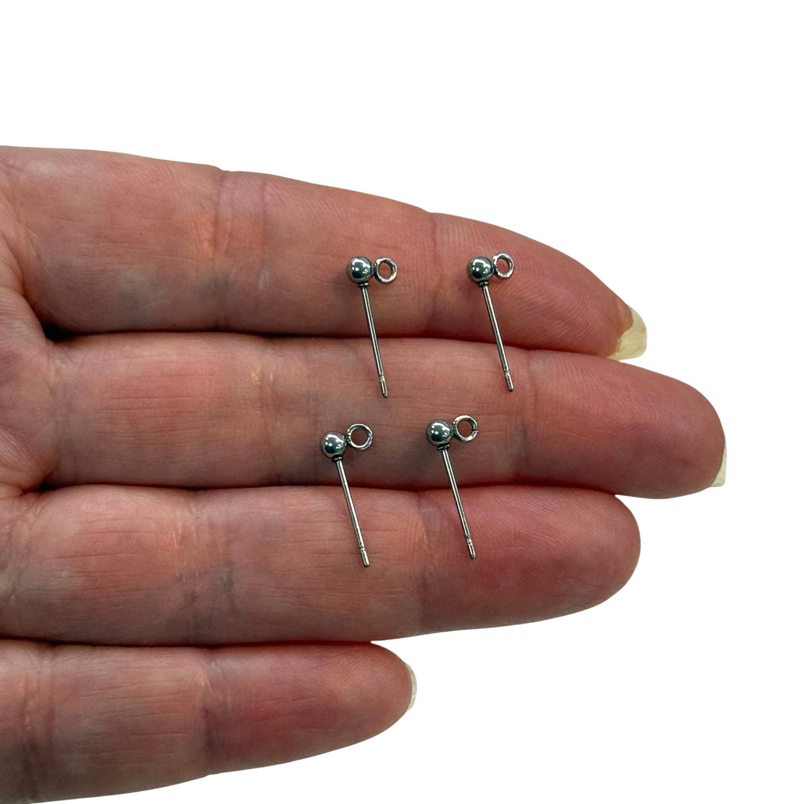 Stainless Steel Ball Post Earrings, 3mm Ball Stud Earrings With Loop