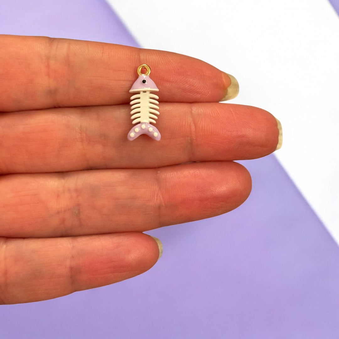 Fish Bone Enamel Charm, 3D Fish Skeleton Pendant