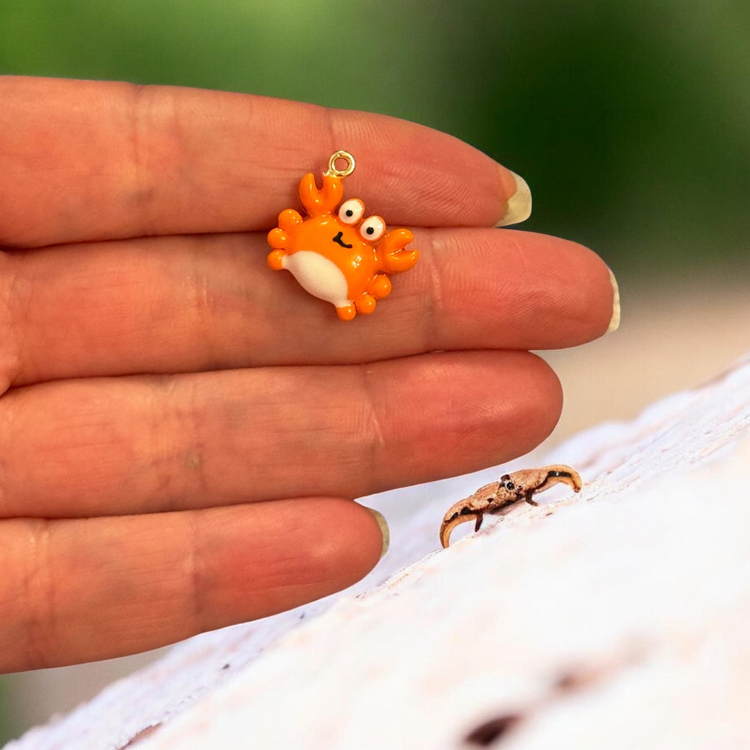 3D Orange Crab Enamel Charm, Cute Crab Pendant, 