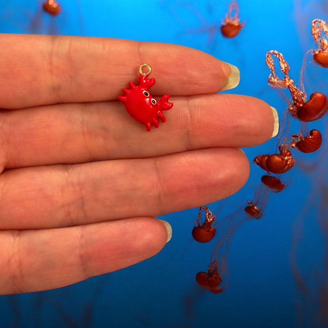 Mini Red Crab Enamel Charm, Cute Crab Pendant,