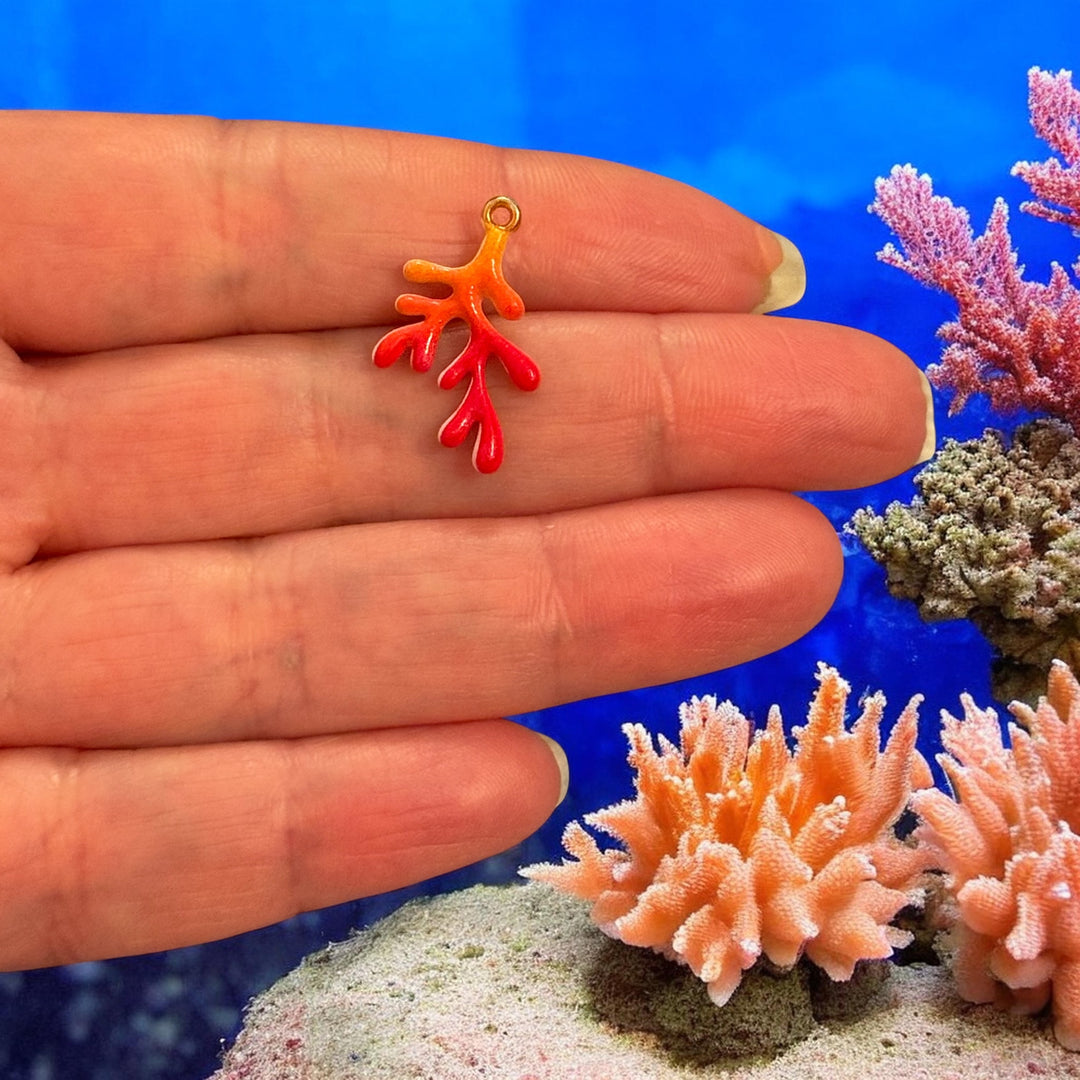 Coral Branch Enamel Charm, Sea Coral Pendant