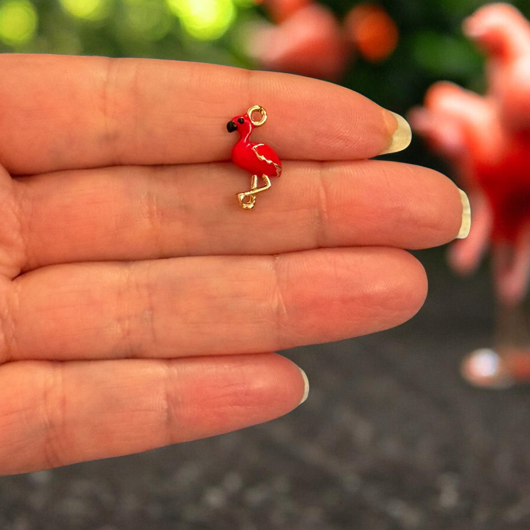 Red Flamingo Enamel Charm, Tropical Bird Pendant