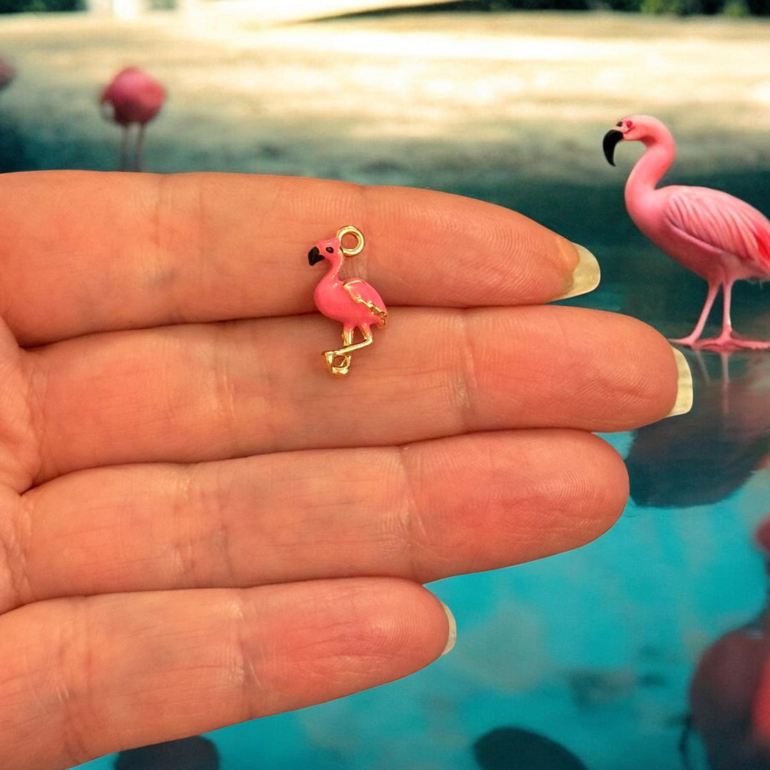 Pink Flamingo Enamel Charm, Tropical Flamingo Pendant