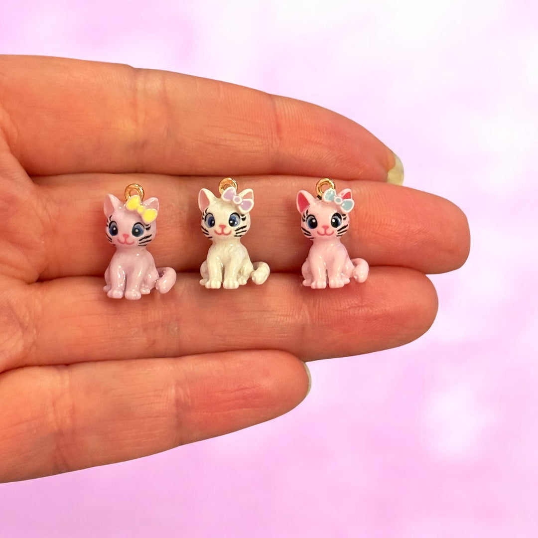 Lilac Cat Enamel Charm with Yellow Bow