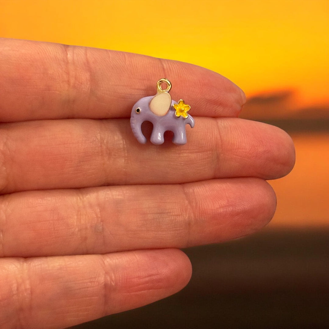 Lavender Elephant Enamel Charm with Flower