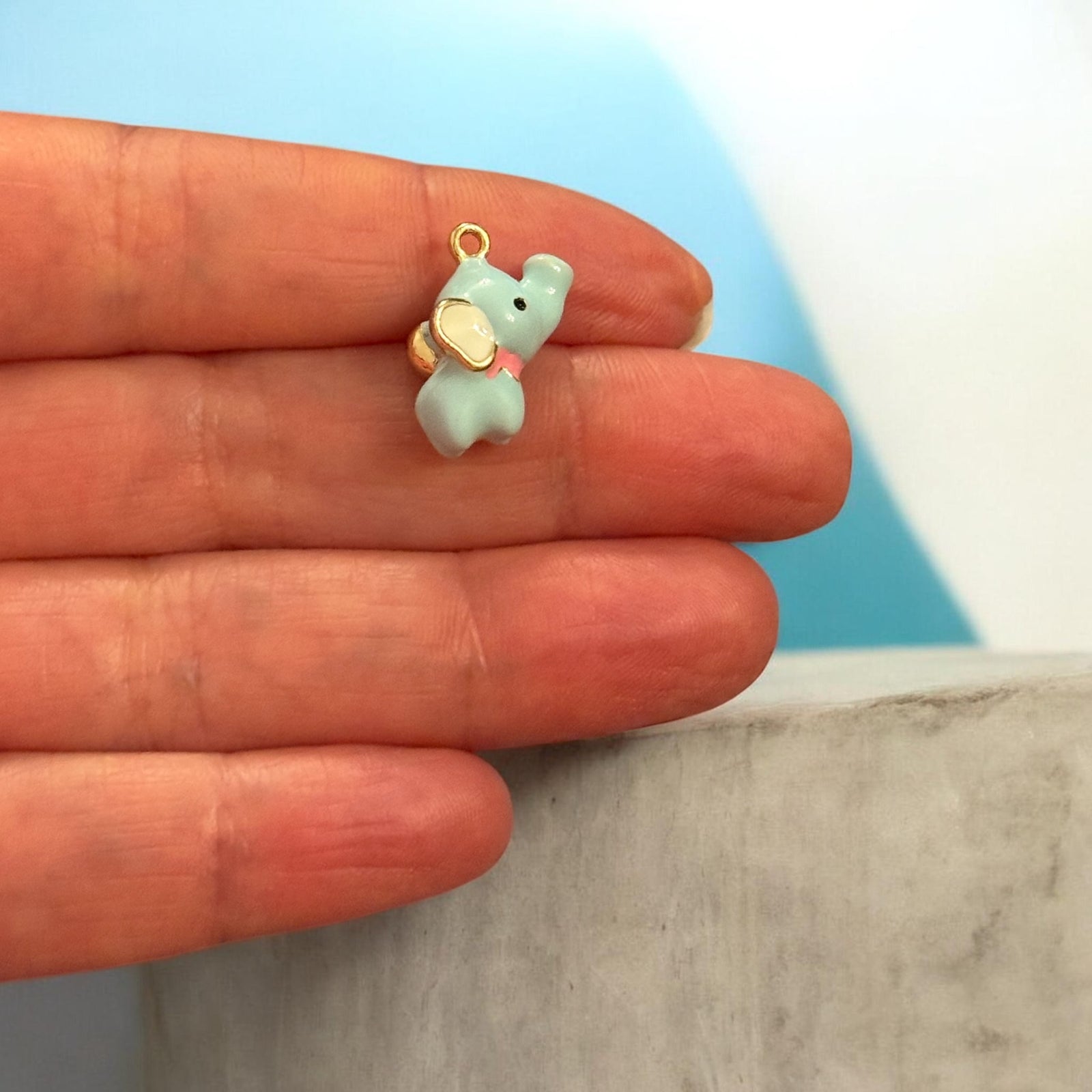 Blue Elephant Enamel Charm with Wings