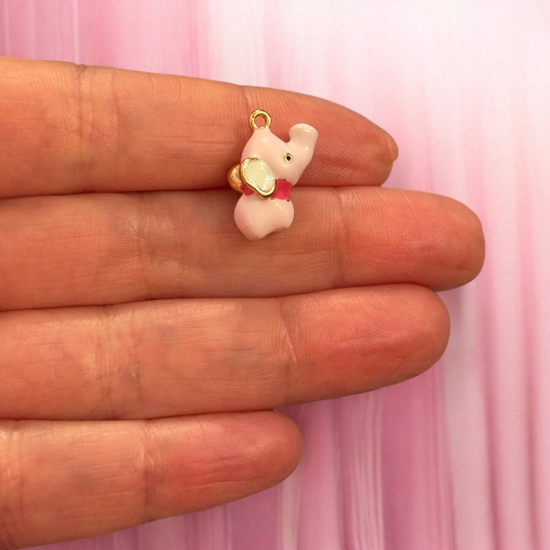 Pink Elephant Enamel Charm with Wings