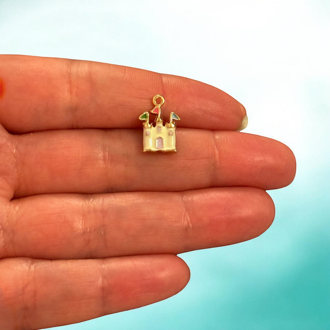 Cream Enamel Castle Charm Pendant 