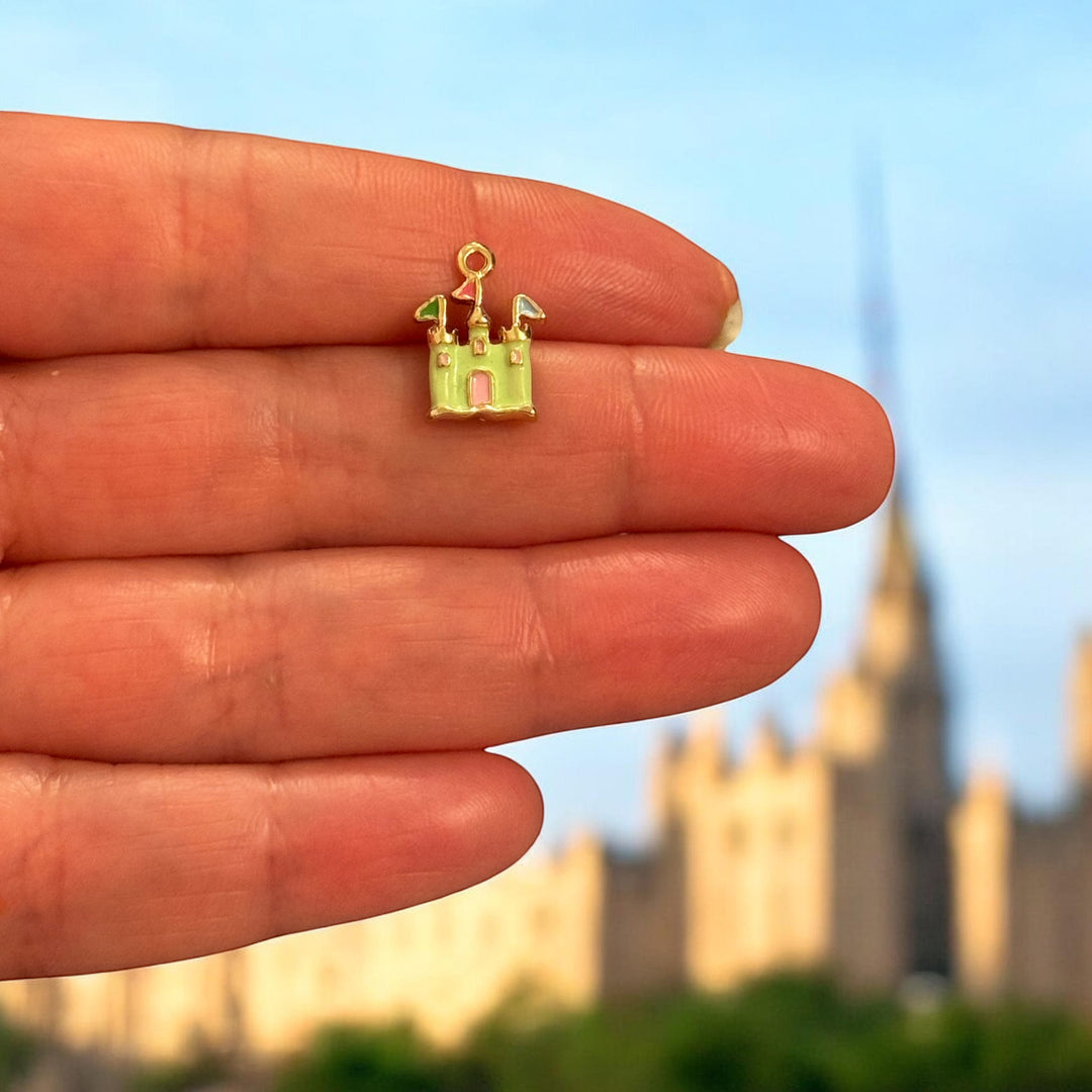 Mint Green Enamel Castle Charm Pendant