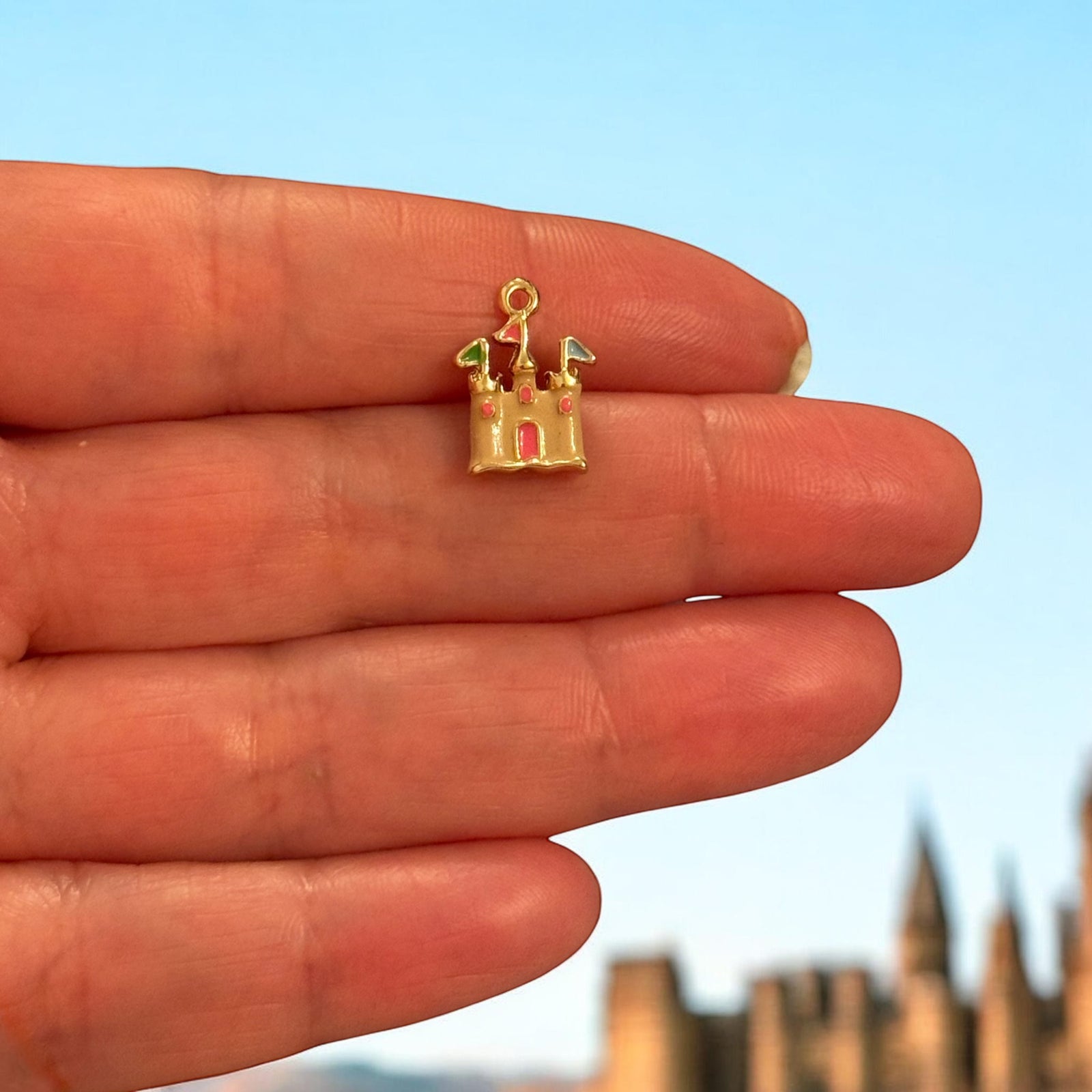 Beige Enamel Castle Charm Pendant