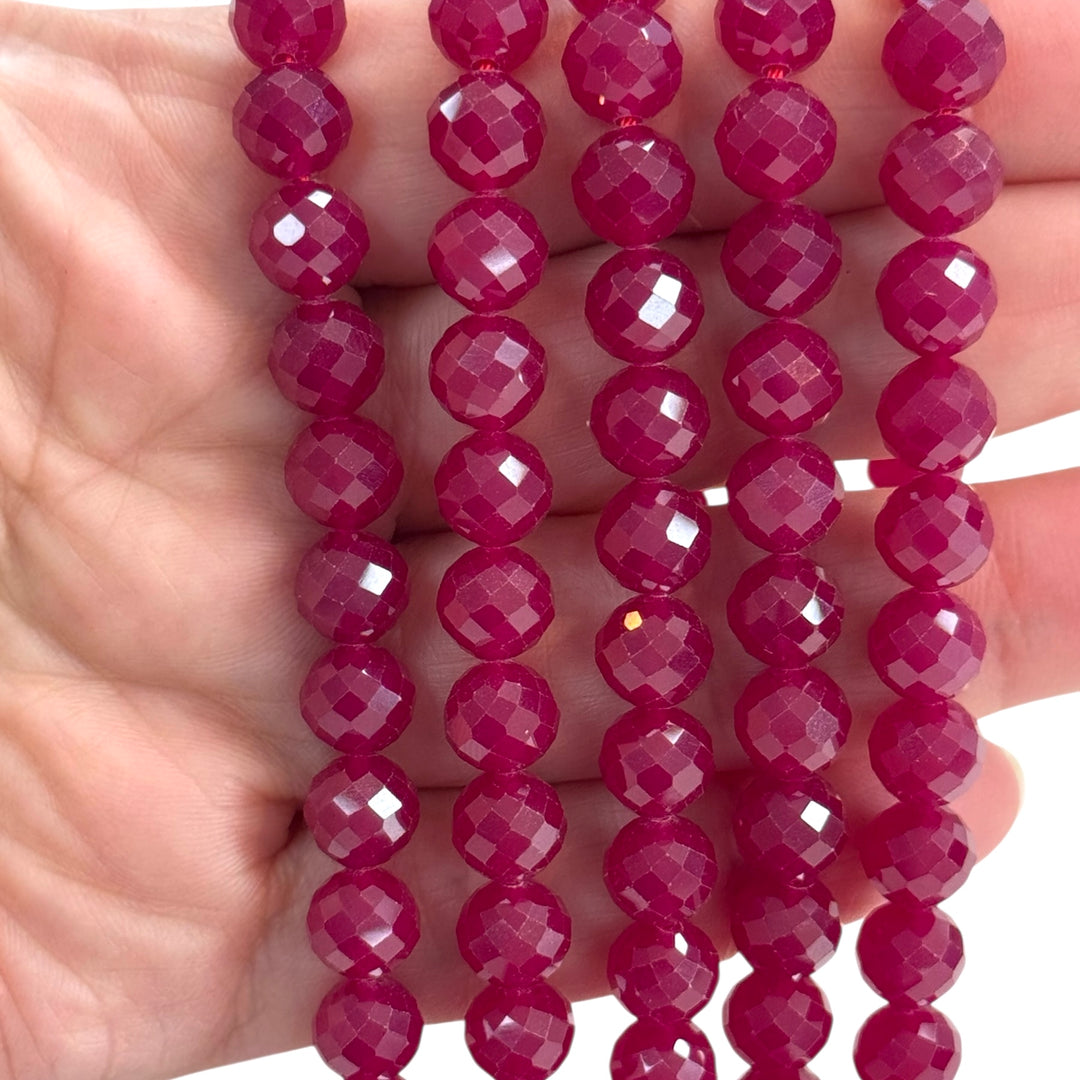 8mm Faceted Round Ruby Gemstone Beads