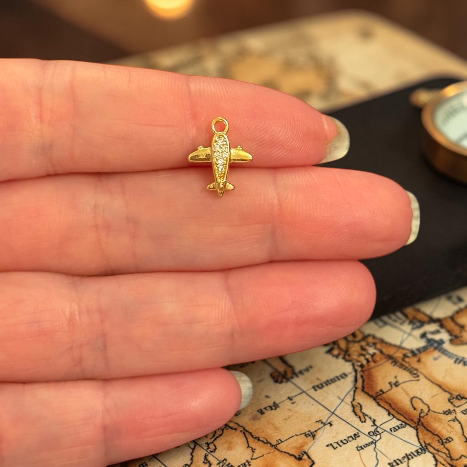 CZ Airplane Charm – 24Kt Gold Plated Plane Pendant
