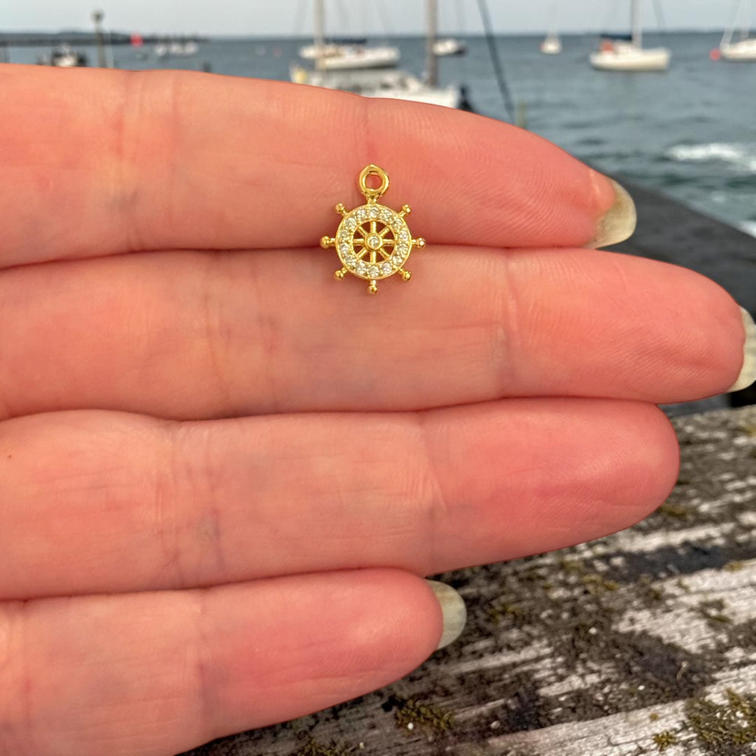 CZ Ship Wheel Charm
