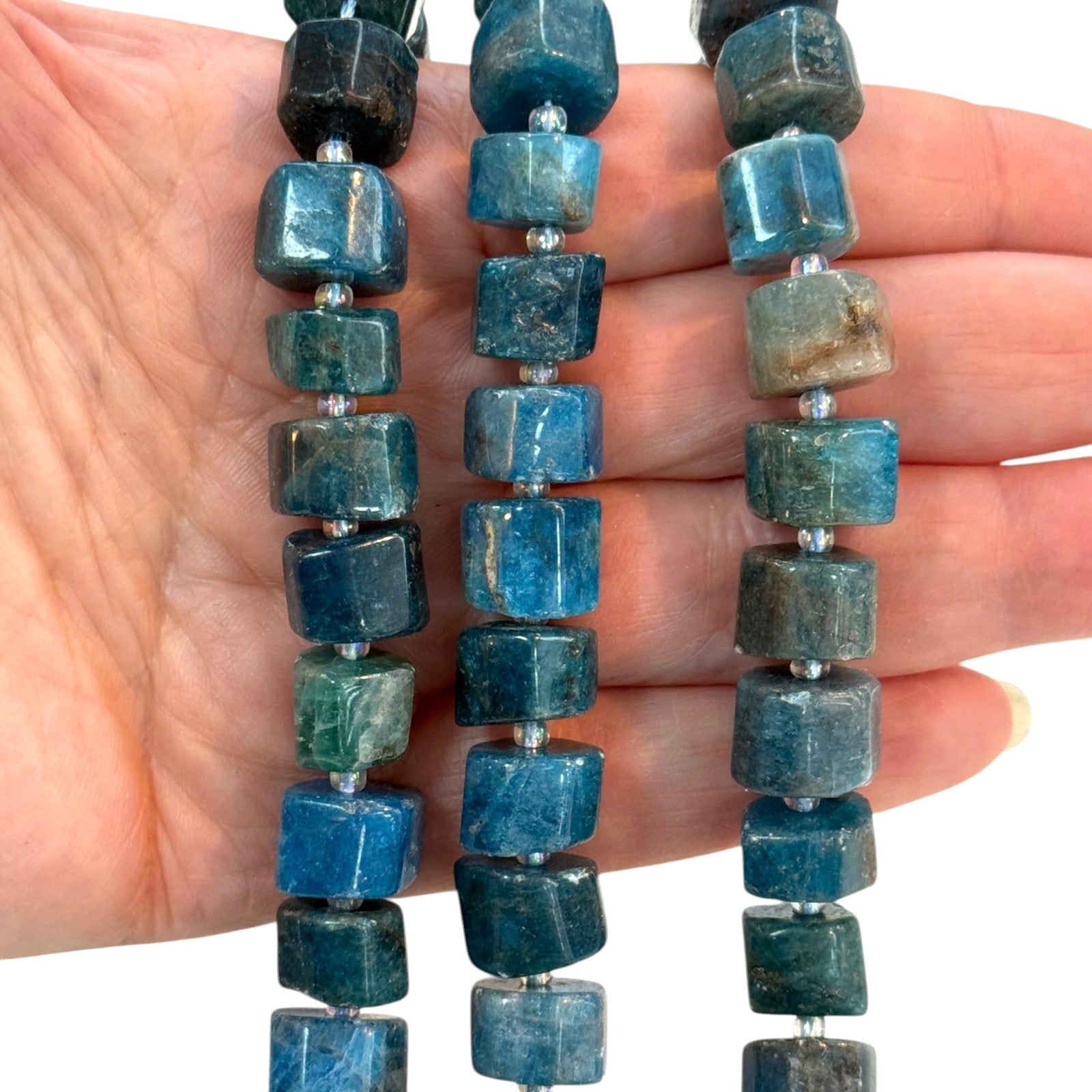 Natural Blue Apatite Cube Beads 