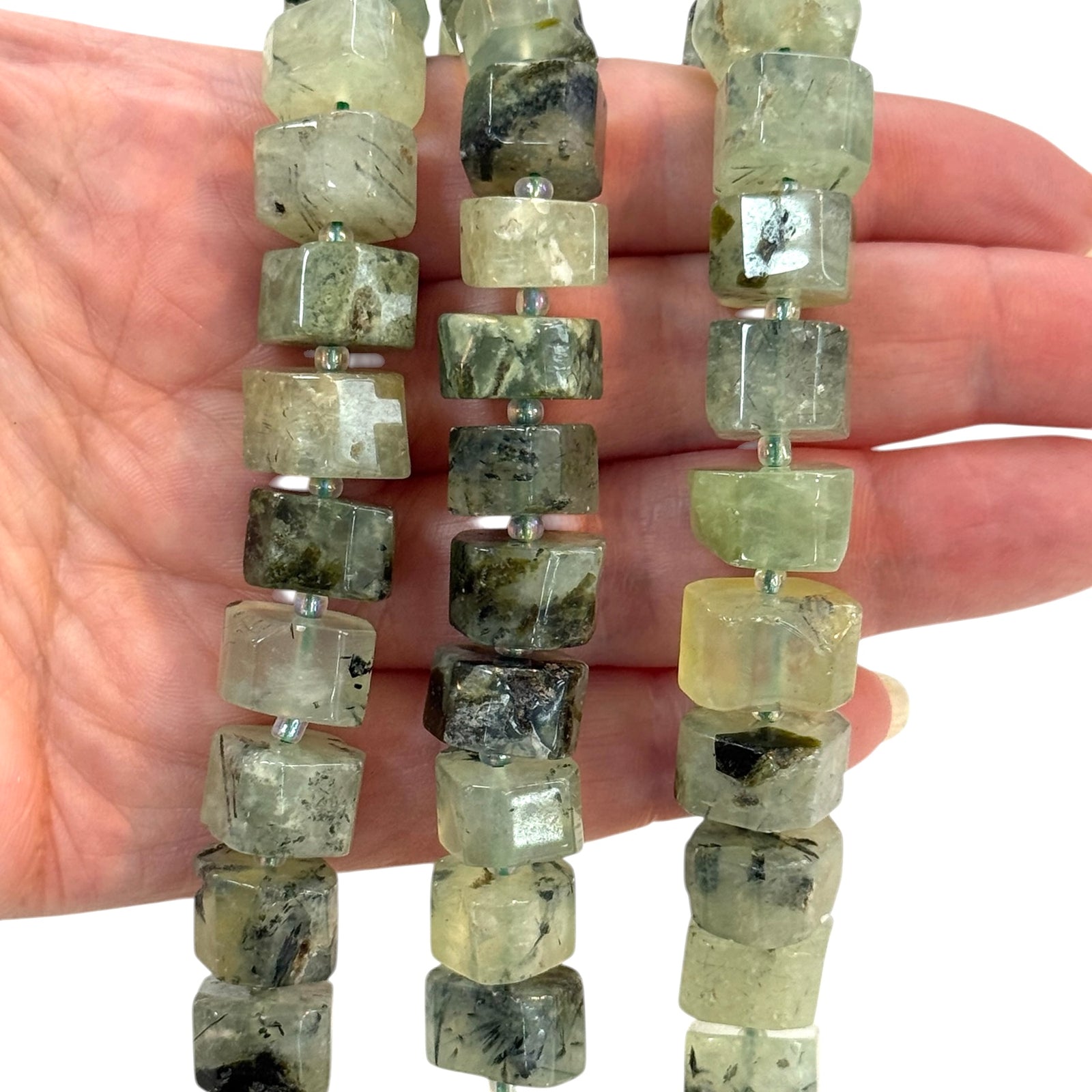 Natural Prehnite Cube Beads