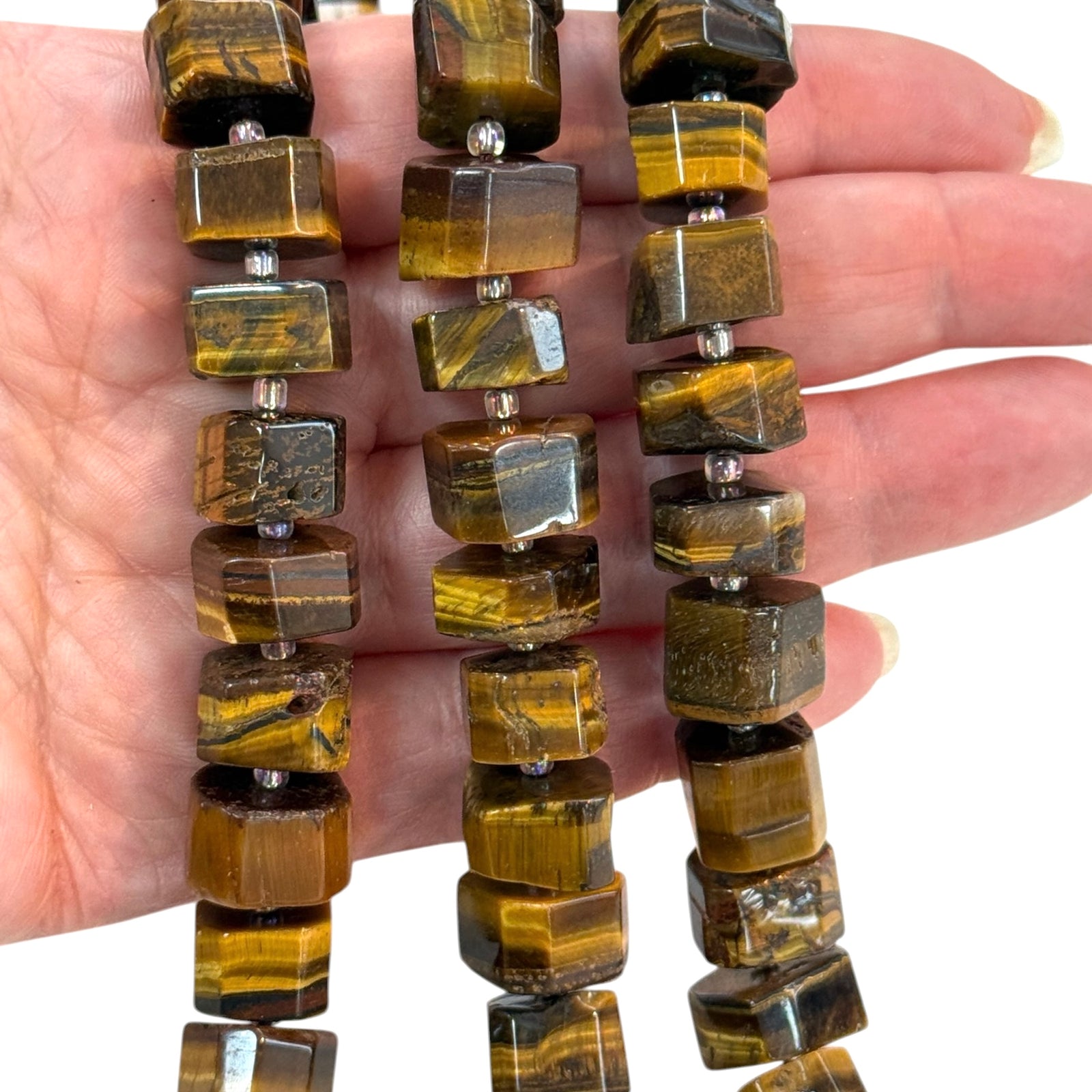 Natural Tiger’s Eye Cube Beads 