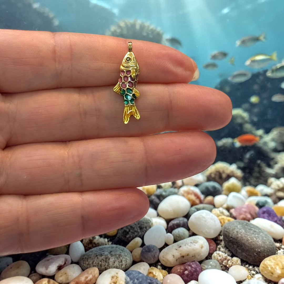 Waterproof 24K Gold Plated 316L Stainless Steel Enamel Fish Charm – 3D