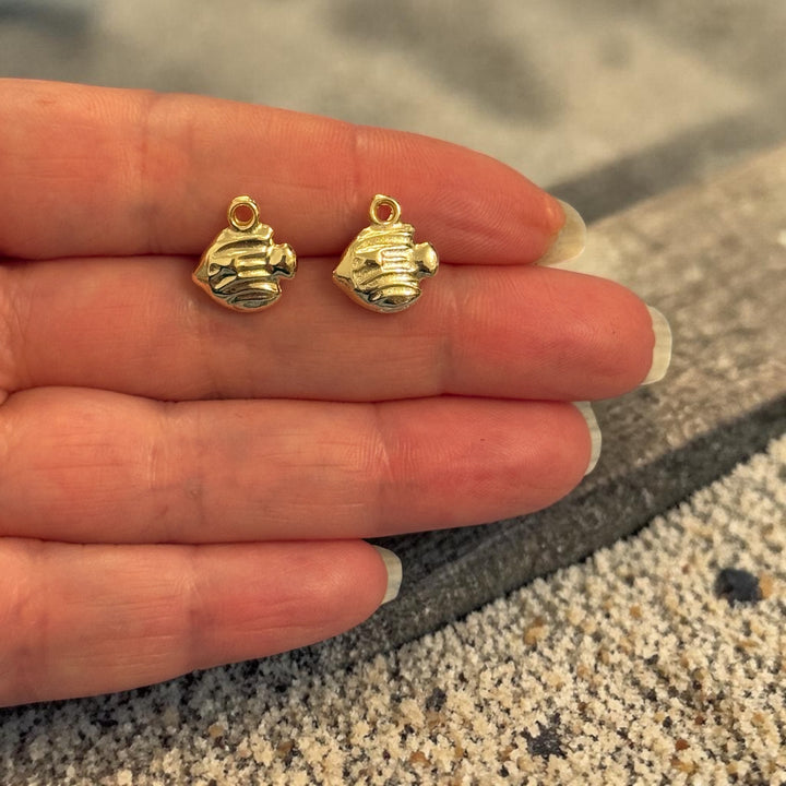 24Kt Gold Plated Fish Charms, Nautical Pendants, Earring Pair