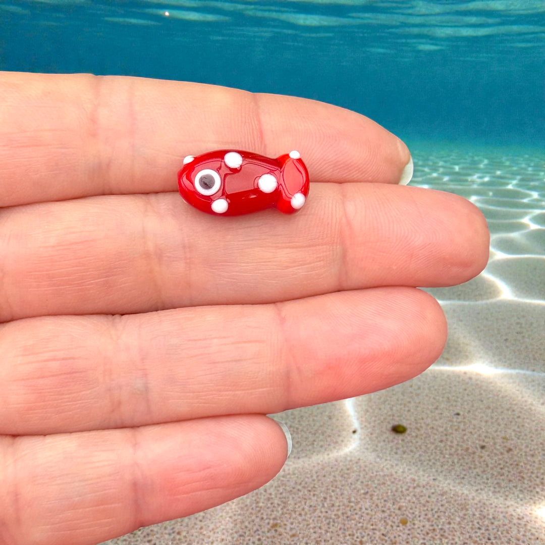 Handmade Murano Glass Fish Charm – Lampwork Fish Bead, Red Marine Pendant, Ocean Animal Charm,