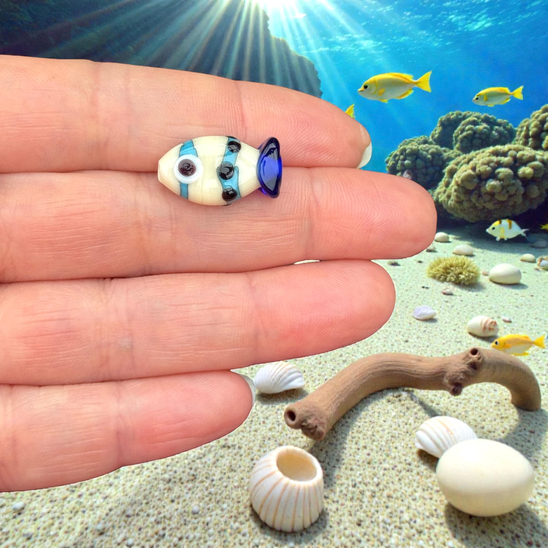 Handmade Murano Glass Fish Charm–Lampwork Fish Bead, Blue Tail Marine Pendant, Ocean Animal Charm