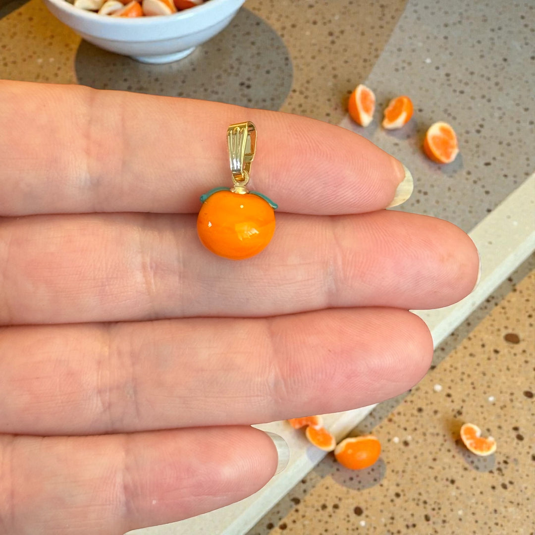 Handmade Murano Glass Orange Charm – Lampwork Citrus Fruit Pendant, Mini Tangerine Bead, Cute Summer Jewellery Charm