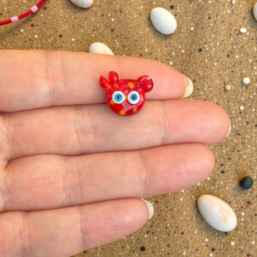 Handmade Murano Glass Crab Bead – Cute Red Lampwork Crab Charm Bead, Ocean Animal Glass Bead for Jewellery Making