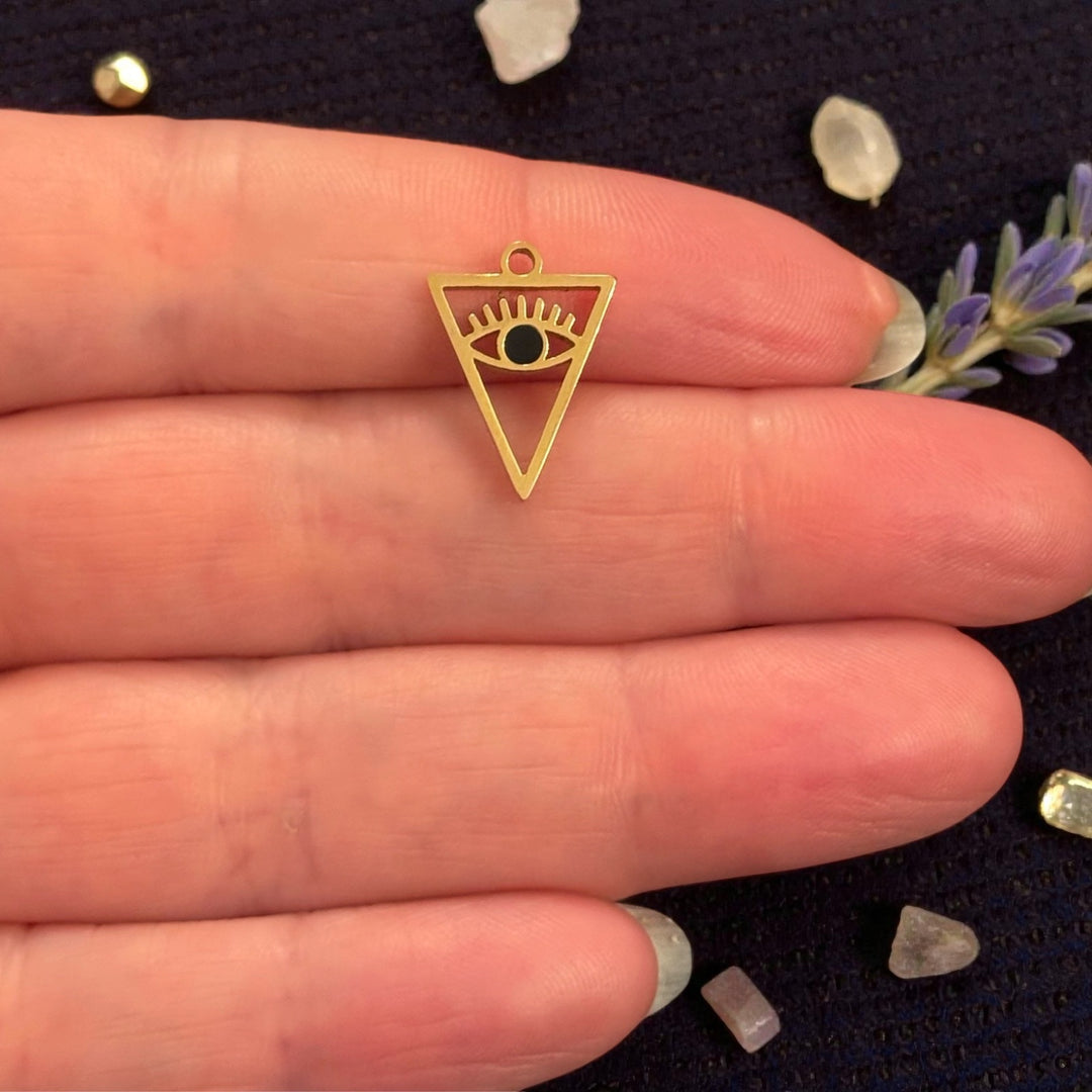 Waterproof Stainless Steel PVD Gold Plated Evil Eye Triangle Charm – Minimal Geometric Protection Pendant