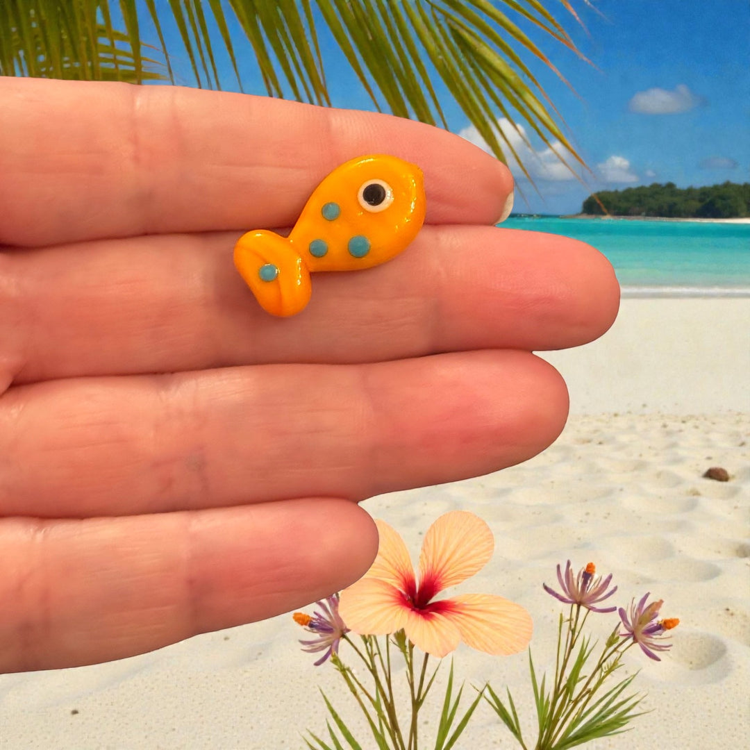 Handmade Murano Glass Sunshine Fish Bead – Yellow Glass Fish Bead, 20x11mm