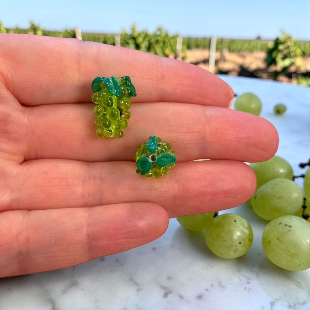 Handmade Murano Glass Bunch of Grapes Bead – Green Lampwork Glass Fruit Bead