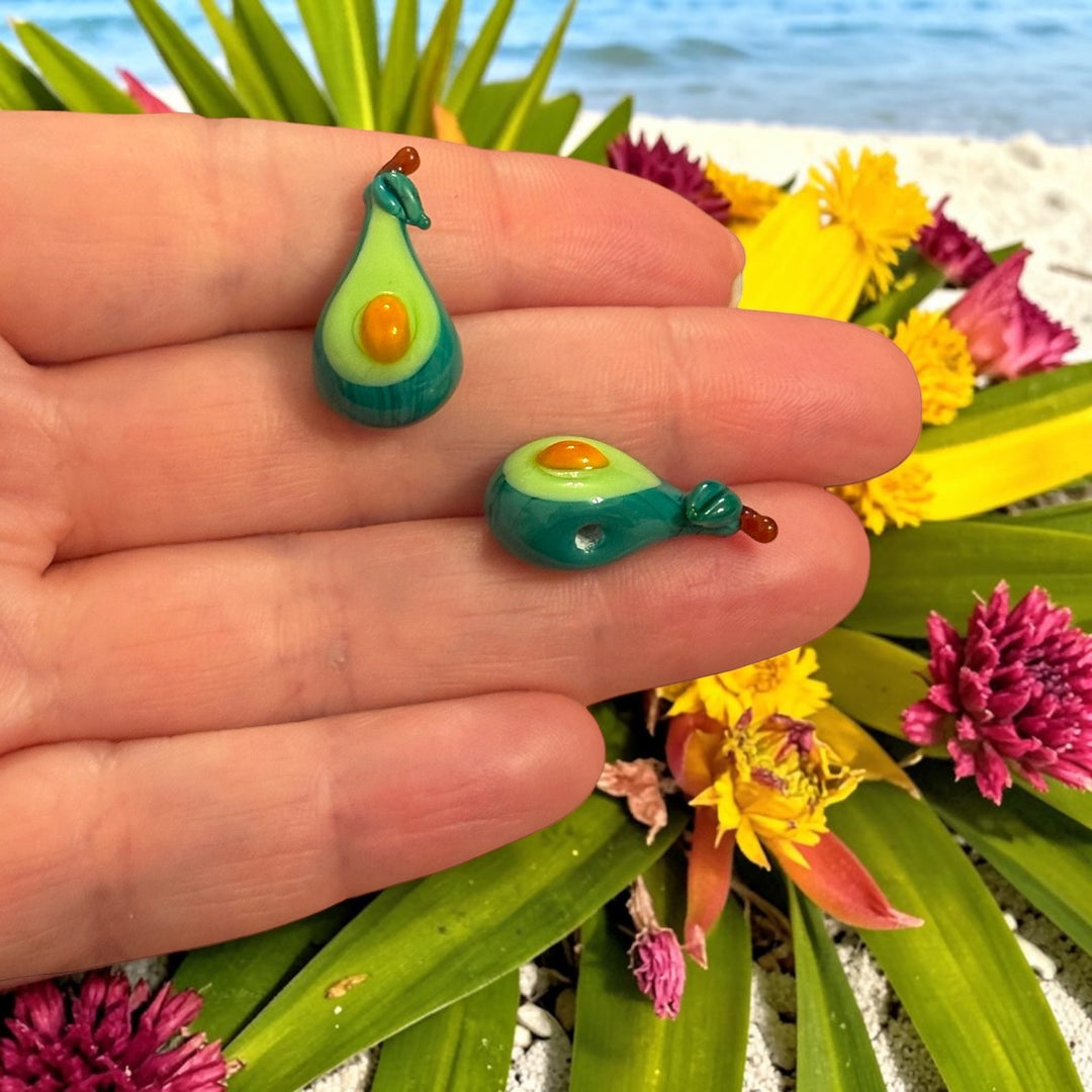 Handmade Murano Glass Avocado Bead – Lampwork Glass Avocado Slice Bead