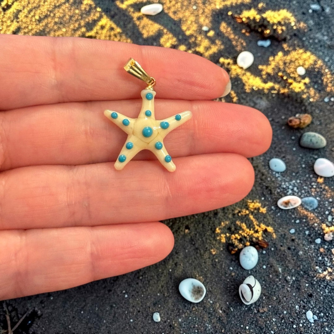 Hand Made Murano Glass Off-White Starfish Charm with 24Kt Gold Plated Pin&amp;Bail